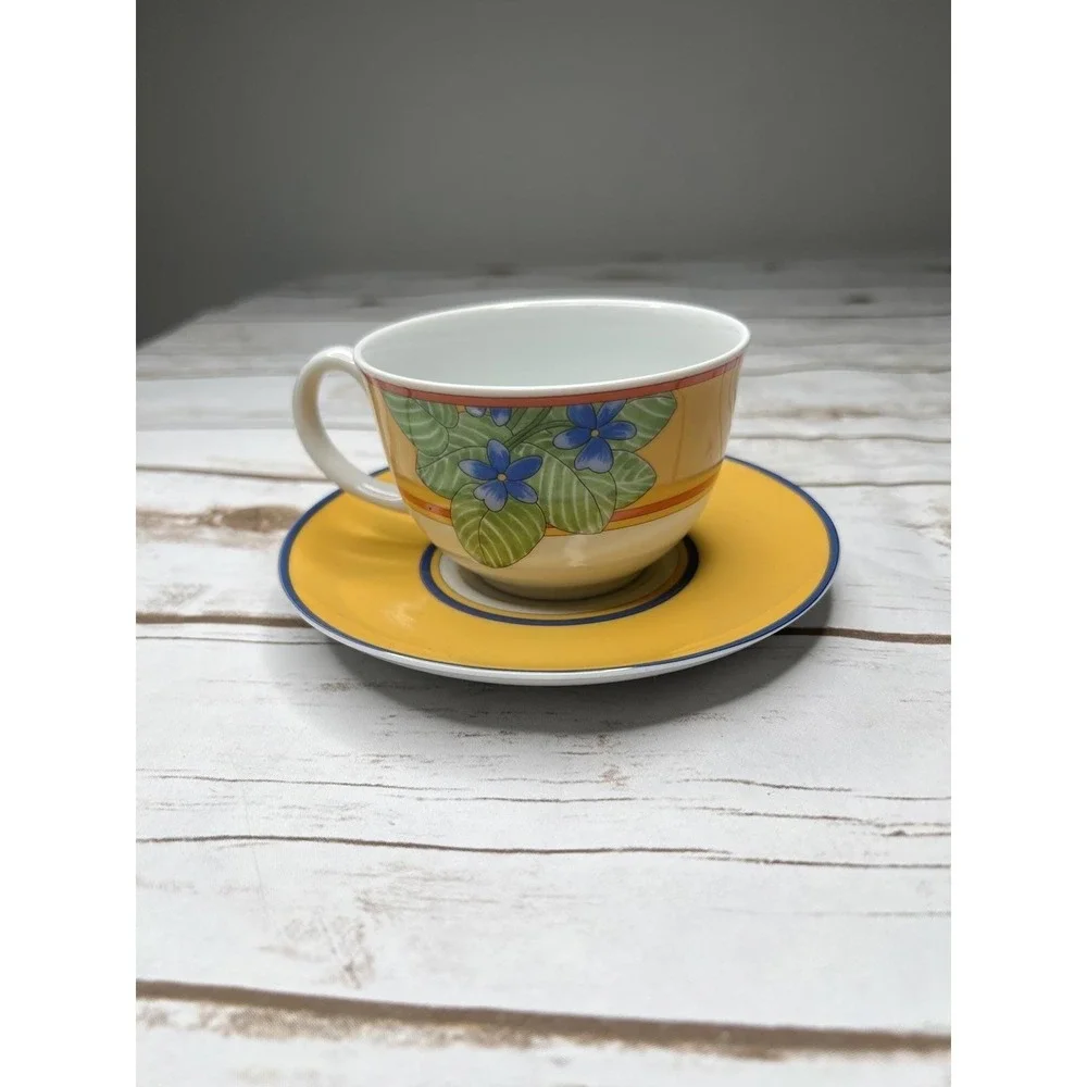 Vista Alegre Danubian Made in Portugal Floral Yellow‎ Tea Cup with Saucer